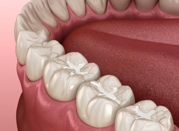 Animated teeth with tooth colored fillings